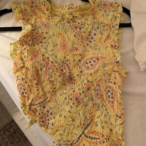 Urban Outfitters Yellow Paisley Ruffle Tank